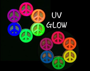 NIPPLESS GLOW PASTIES -Reusable Blacklight Neon Peace Sign Exposed Nipple Pasties - Glow Party Sexy Pasties