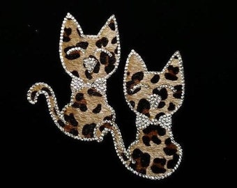CAT PASTIES - LEOPARD Print  Fur Crystal Glitter -  Kitty Cat - Handmade Nipple Covers - Rave Wear - Gina’s Gems Reusable Designer Pasties