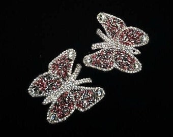 BUTTERFLY PASTIES- CRYSTAL Stud- Silver & Pink- Handmade Nipple Covers - Topless Lingerie - Gina’s Gems Reusable Designer Pasties