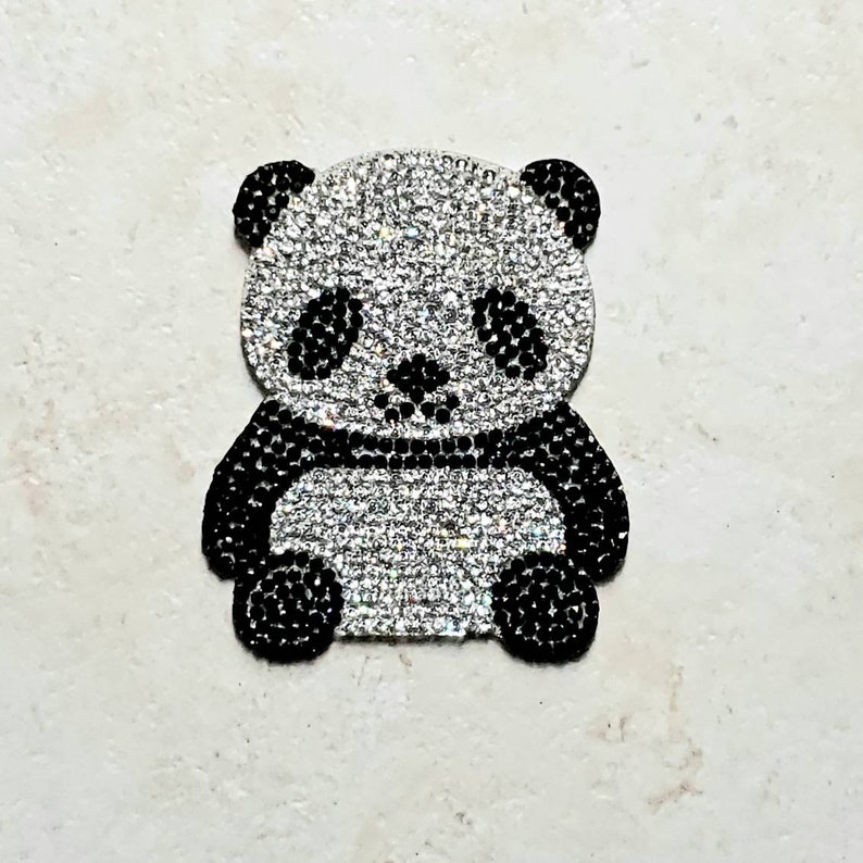 PANDA BEAR PASTIES Silver & Black Crystals Reusable Nipple Covers Festival Pasties image 3