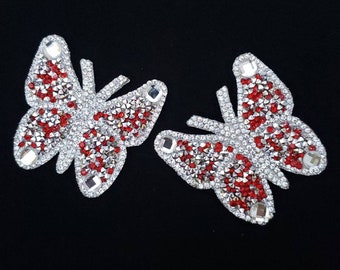 PASTIES BUTTERFLIES - CRYSTAL Stud - Silver & Red - Handmade Nipple Covers - Topless Lingerie - Gina’s Gems Reusable Designer Pasties