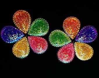 RAINBOW FLOWER PASTIES - Multi Color Rhinestone Gems - Nipple Covers - Rave Clothing - Lingerie - Gina’s Gems Reusable Designer Pasties