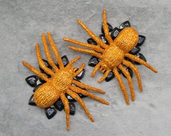 ORANGE SPIDER PASTIES - Halloween Glitter Spinable Spider  - Sexy Fetish Wear - Reusable Burlesque Nipple Covers