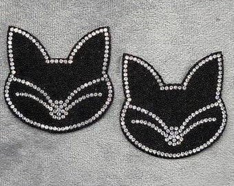 BLACK CAT PASTIES - Halloween Cat - Crystal Glitter - Kitty Cat - Handmade Nipple Covers - Rave Wear - Gina’s Gems Reusable Designer Pasties
