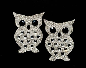 OWL PASTIES CRYSTAL Stud - Silver & Black Rhinestones - Handmade Nipple Covers - Topless Lingerie - Gina’s Gems Reusable Designer Pasties