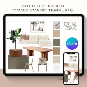 INTERIOR DESIGN MOODBOARD | Canva Template Mood Board | Coastal Organic | Editable Social Media Presentation