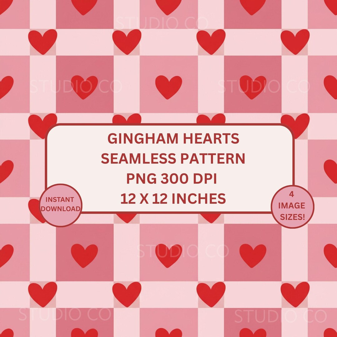 Pink Gingham Heart Seamless Pattern, Valentine's Day PNG (digital ...