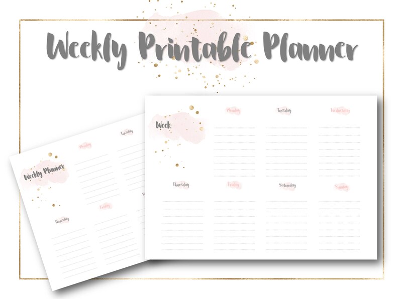 weekly planner printable blush pink gold printable planner etsy