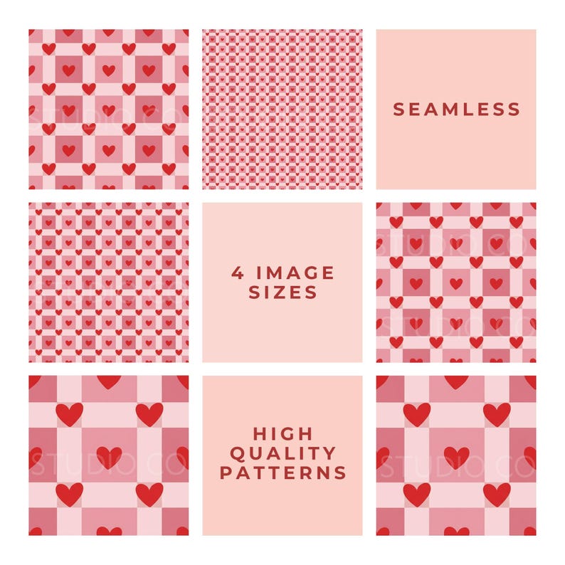 Pink Gingham Heart Seamless Pattern, Valentine's Day PNG (digital ...