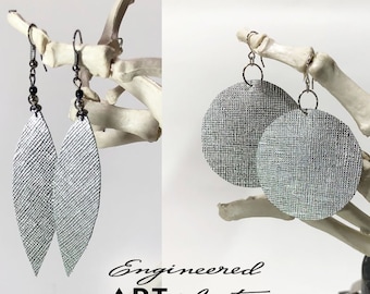 Silver Embossed Leather Dangle Earrings - Your Choice of 2 Styles