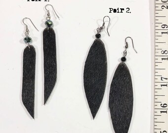 Black Cowhide Dangle Earrings - Your Choice of 2 Styles