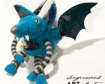 The Collector - One of a Kind Winged Sweatermonster - Wool & Leather Soft-Sculpture