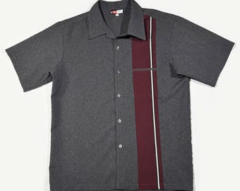 Charcoal and Maroon Vintage Bowling Shirt