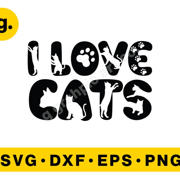 I love cats Famous SVG Graphic File for Cricut, Cameo, POD, Printable. Svg, Png, Eps, Dxf etc