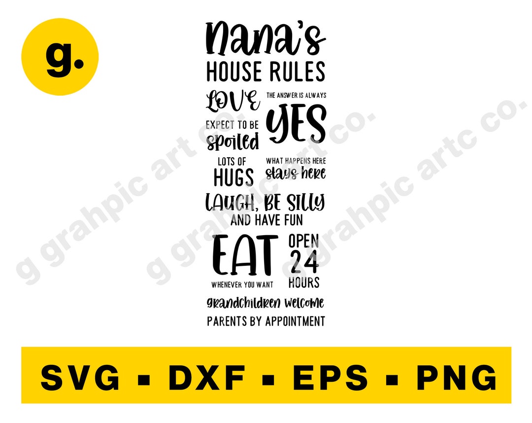 Nana's House Rules SVG Graphic File for Cricut, Cameo, POD, Printable