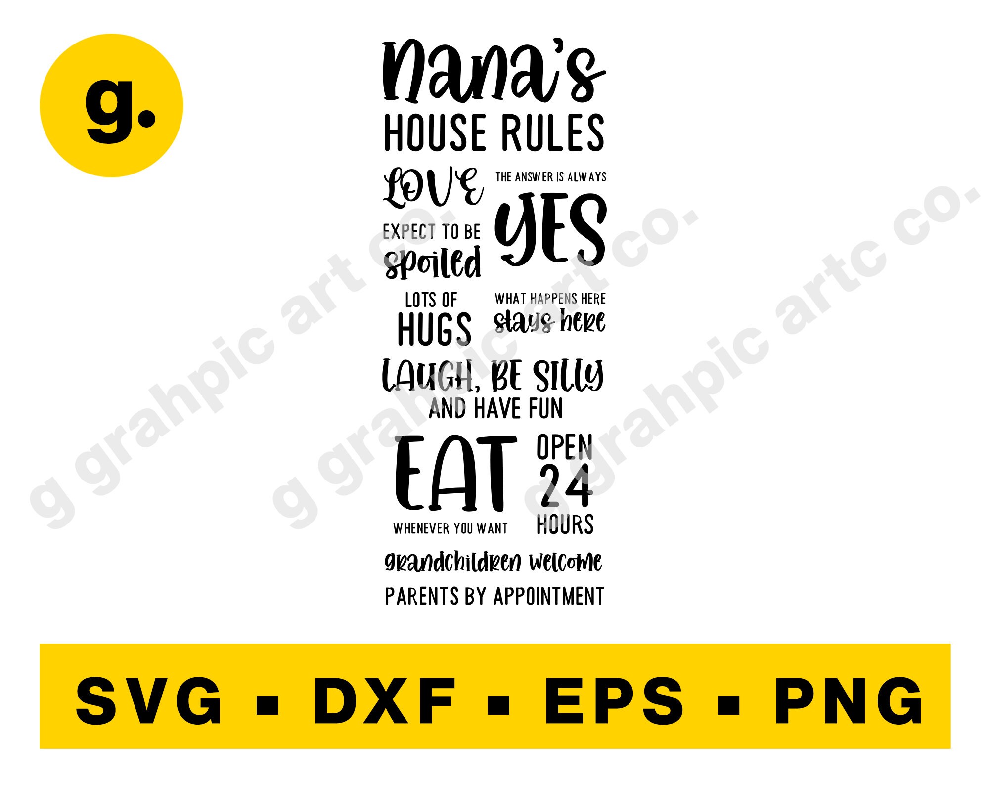 Nana's House Rules SVG Graphic File for Cricut, Cameo, POD, Printable