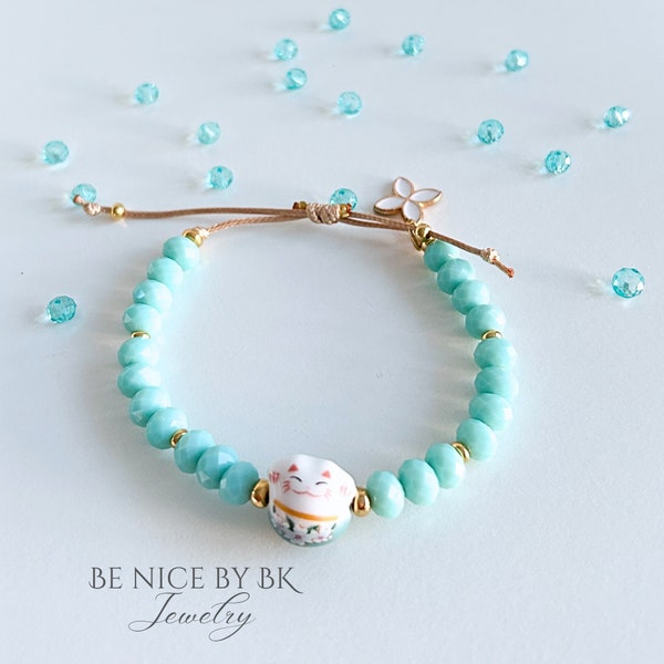 Bracelet Maneki Neko chat ondulant bracelet de perles turquoise chat porte-bonheur tendance bijoux cadeau pour meilleur ami