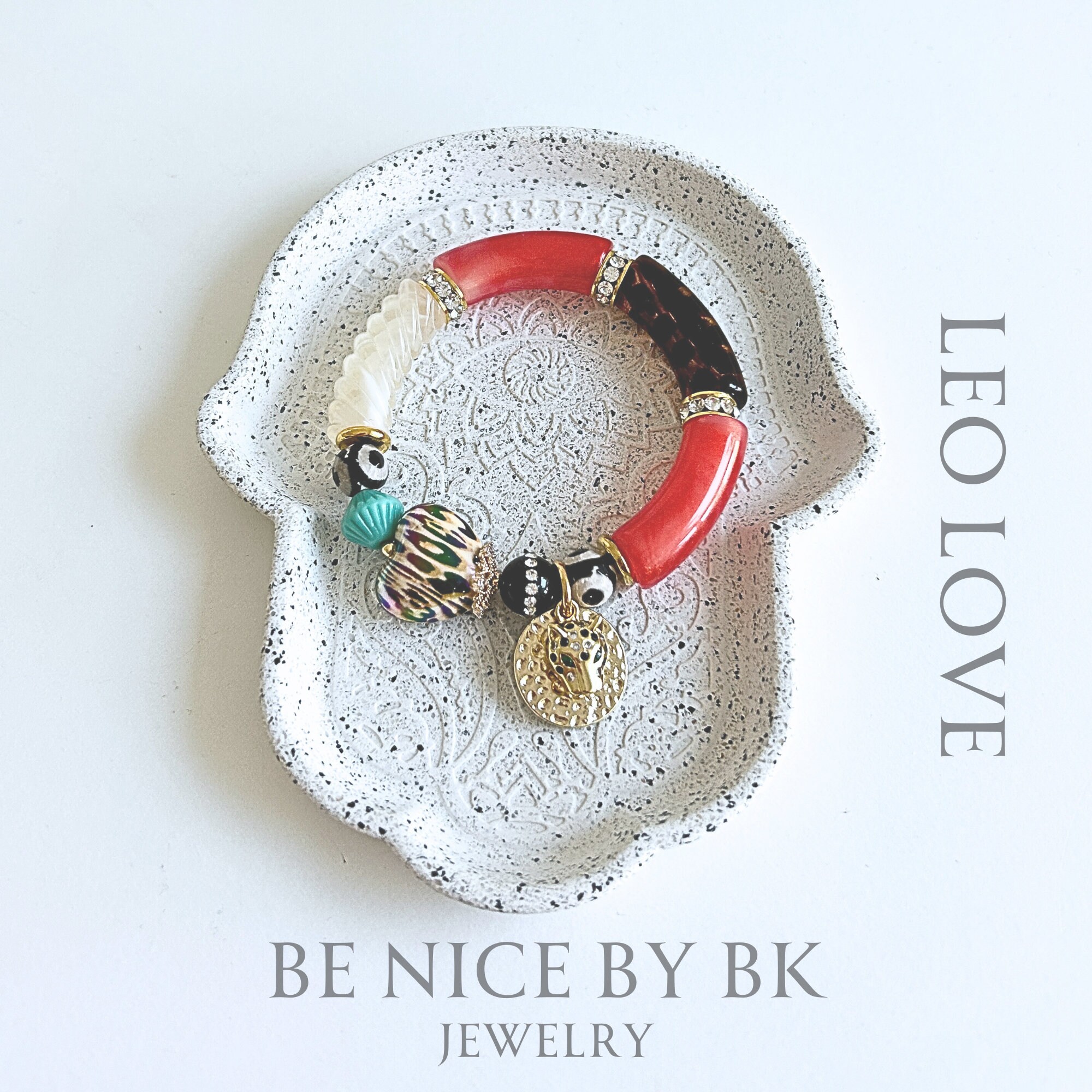 Bracciale con stampa Leo in stile boho, braccialetto leopardato, braccialetto di perle per donna, gioielli di alta qualità, braccialetto per la