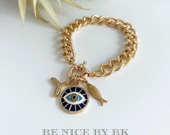 Women's gold bracelet with pendant, 18k gold plated, gold link bracelet, high-quality fashion jewelry, bracelet for girlfriend