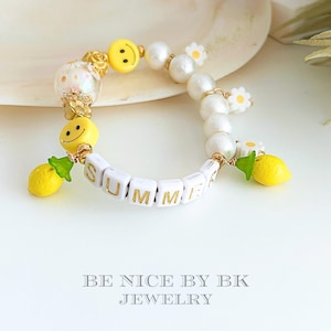 Pulsera de Letras de Verano - Pulsera de Perlas para Mujer - Joyas de Verano y Regalos de Joyería para Mujer - Pulsera para Novia
