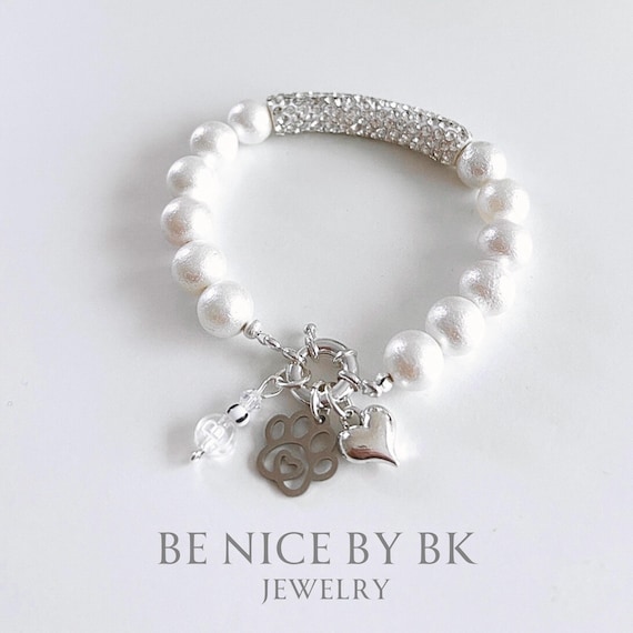 Bracciale Regolabile Con Zampa Di Cane E Cristalli - Inciso 'When I Needed A Hand I Found Your Paw'