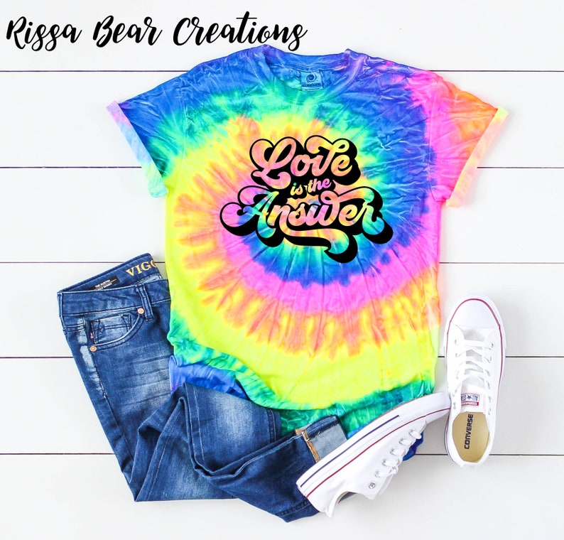 Groovy Happiness and Kindness collection neon rainbow tie dye t-shirt