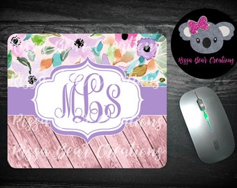 Personalized Monogram pastel floral print mouse pad | custom mouse pad | floral mouse pad
