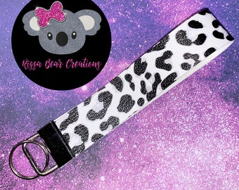 Black/white/gray Leopard Print Key Fob Wristlet