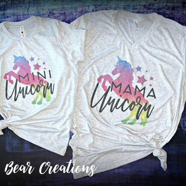 MAMA Unicorn/MINI Unicorn Mommy and Me rainbow sublimation graphic t-shirt