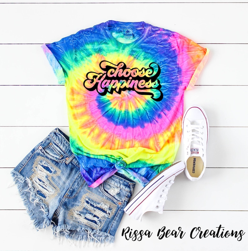 Groovy Happiness and Kindness collection neon rainbow tie dye t-shirt