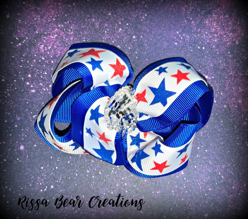 Patriotic glitter and sequin hair bow