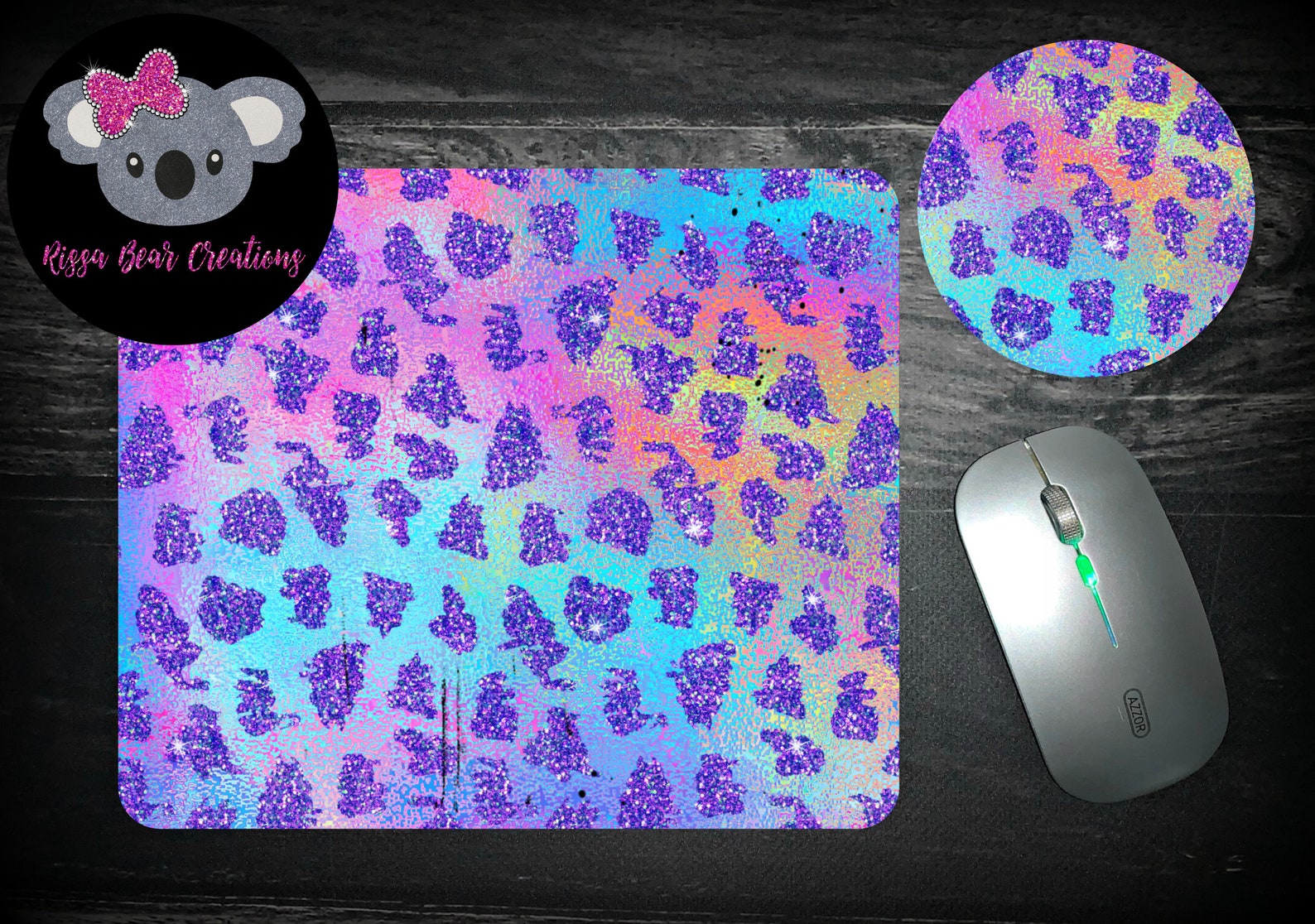 Colorful Animal Print Mouse Pad and Coaster Set Rainbow Etsy