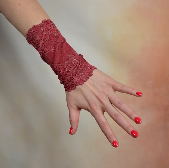 Charcoal Grey Short Lace Wrist Cuff Bracelet Stretch for Women