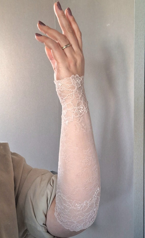 Light Blue Arm Tattoo Cover Up One Pair Nude Extra Long Lace