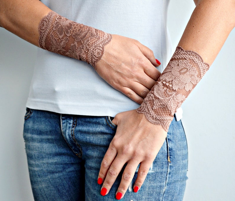 Brown lace cuff Wrist tattoo cover bracelet Sleeve