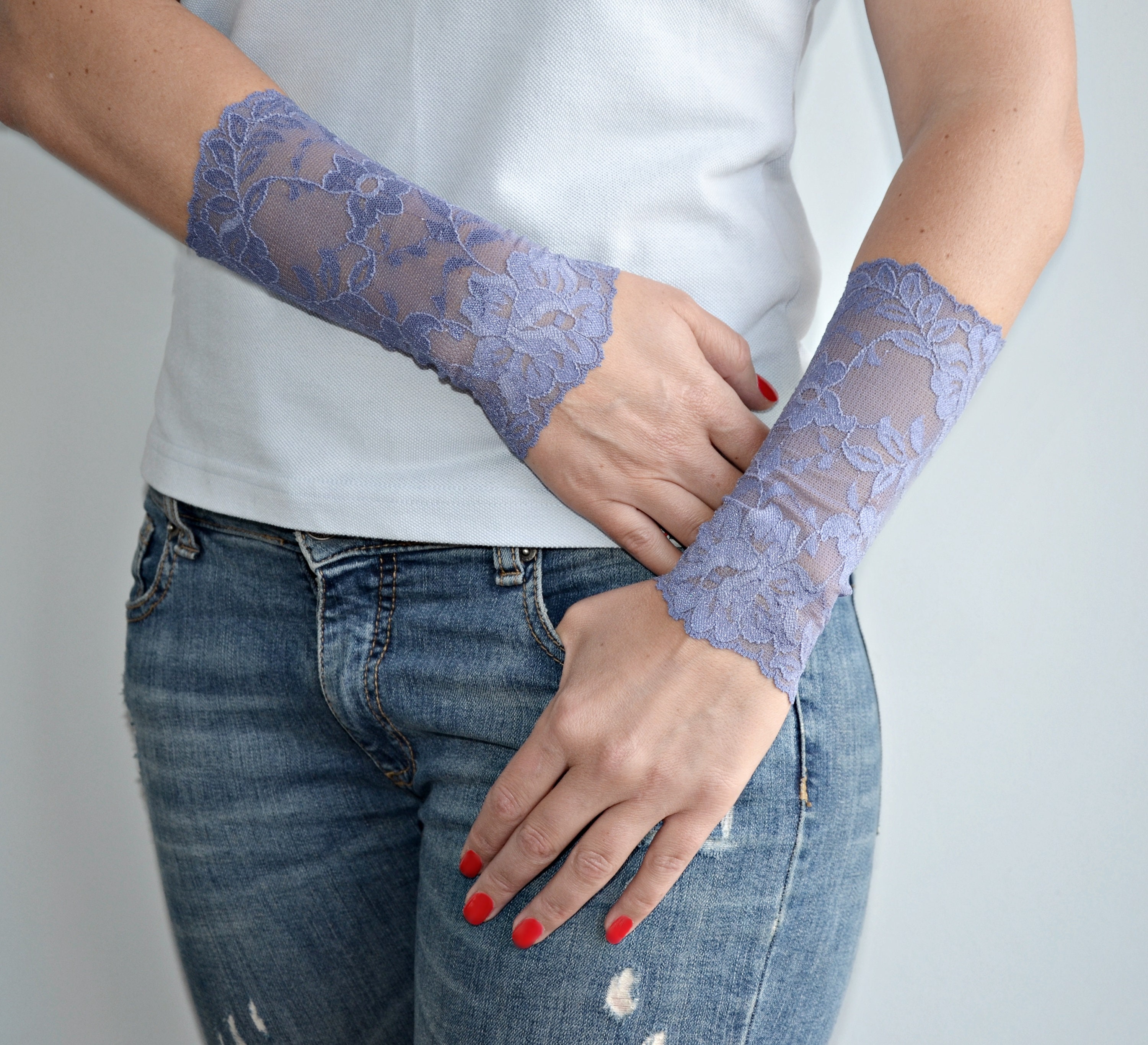 Lace Wrist Cuff Bracelet, One Etsy Blue W4205 Up, Tattoo Wrist Smoky Cover - Pair