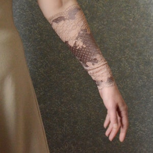 Brown long cuff bracelet pair, Arm tattoo covers, Forearm cover, Lace armband, w463