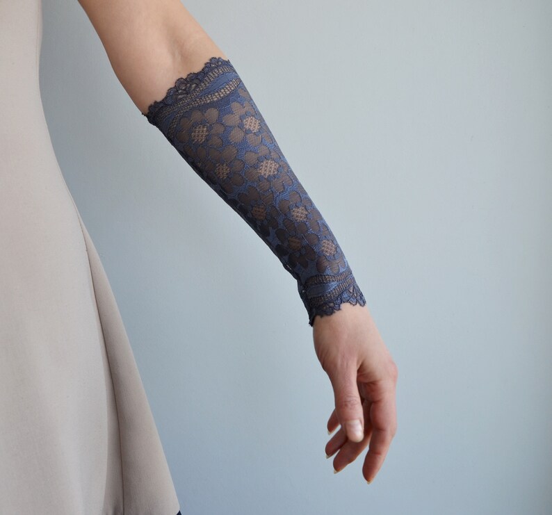 Gray Long Lace Cuff Bracelet to Cover Wrist Tattoo Forearm