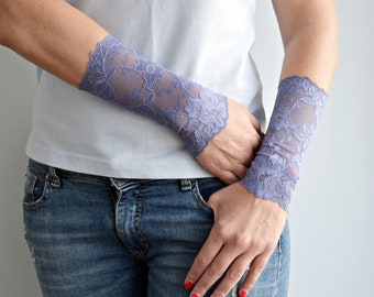 Lace Wrist Cuff Bracelet, One Pair, Smoky Blue Wrist Tattoo Cover up, w4205