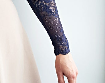 Navy arm tattoo covers, Lace long cuff bracelet, Forearm cover, Lace armband, Wrist scar cover, w384