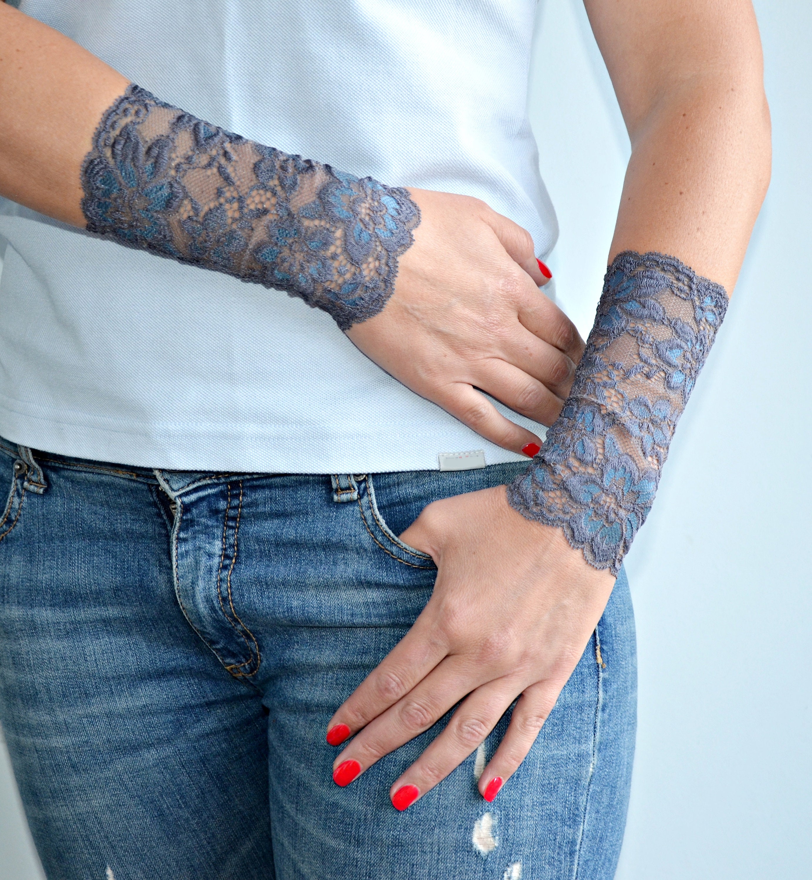 Ärmelverlängerung One Pair Stretch Lace Langes Armband - Etsy.de