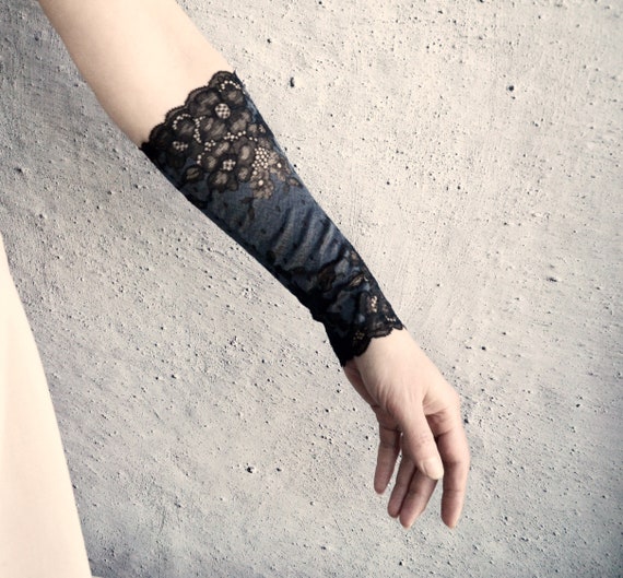 Black Long Cuff Bracelet Pair Arm Tattoo Covers Forearm Cover