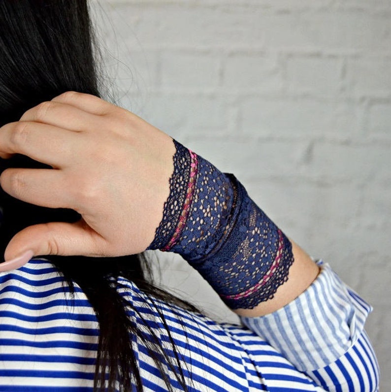 Blue bracelet Wrist tattoo cover up Lace wristband Arm Etsy
