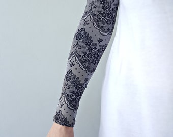 Gray Long Arm Sleeves Pair Sun Protection, Sports Arm Warmers, Long Gloves Breathable, Tattoo Cover up