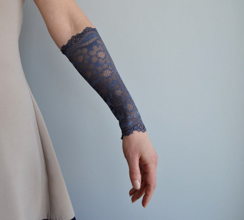 Gray Long Lace Cuff Bracelet to Cover Wrist Tattoo Forearm