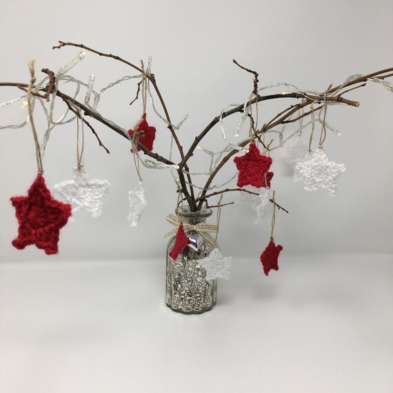 Set Of 6 Christmas Star Decorations Tree Ornaments Crochet Etsy