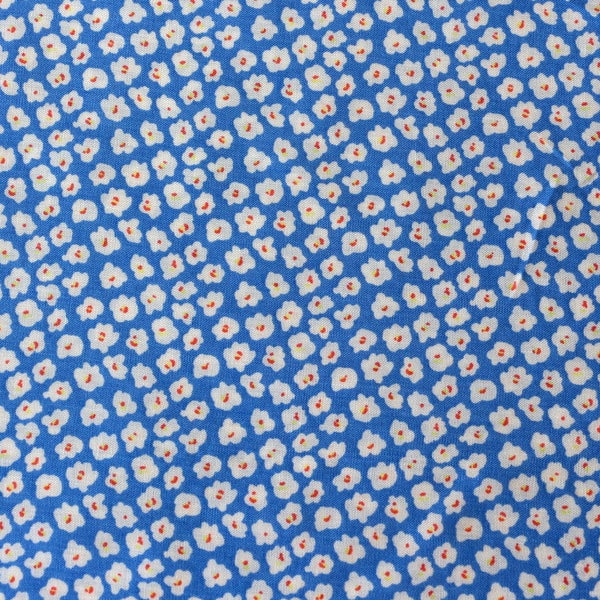 SALE Floral Blue Orange White Cotton Light Fabric