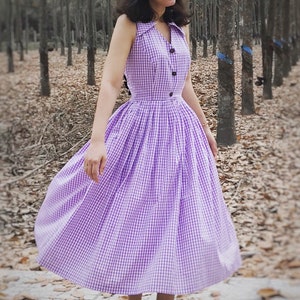 LOLO Dress #3 Purple Gingham - sleeveless dress - Retro winged collar - Rockabilly Dress - Pinup Dress - 1950s Dress