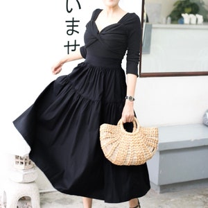 ¡NUEVO! Falda Boho sobre Tela De Algodón Negro Macizo - Falda Vintage - Falda Pinup - Falda 1950s - Falda Rockabilly - Boho