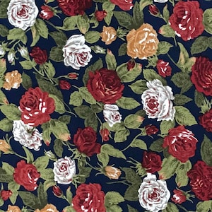 NEW! Fabric "Vintage Rosalie"  Vintage Rose Print on Navy Blue Background - Floral Cotton Fabric - Vintage Fabric - By The Yard